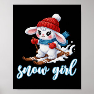 Póster Niña de nieve linda Conejo de nieve Amante del esq