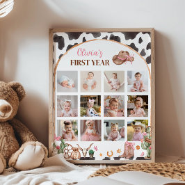 Póster Niña de vaca rosa: hito de foto de primer año occi