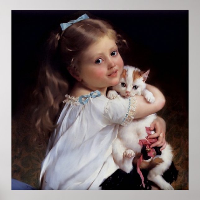 Póster Niña dulce y su gatito (Frente)