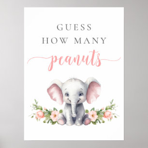 Póster Niña Elefante Bebé Ducha Adivinan Cuántos Maníes