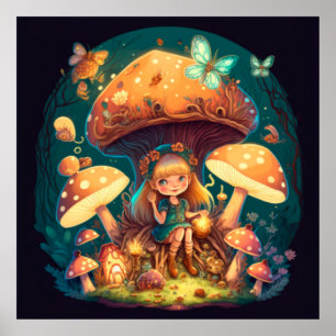 Póster Niña eleva entre hongos