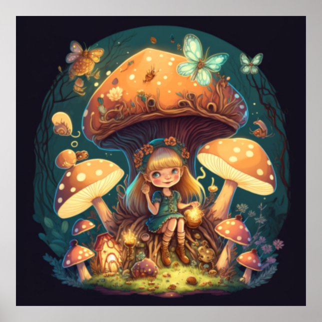 Póster Niña eleva entre hongos (Frente)