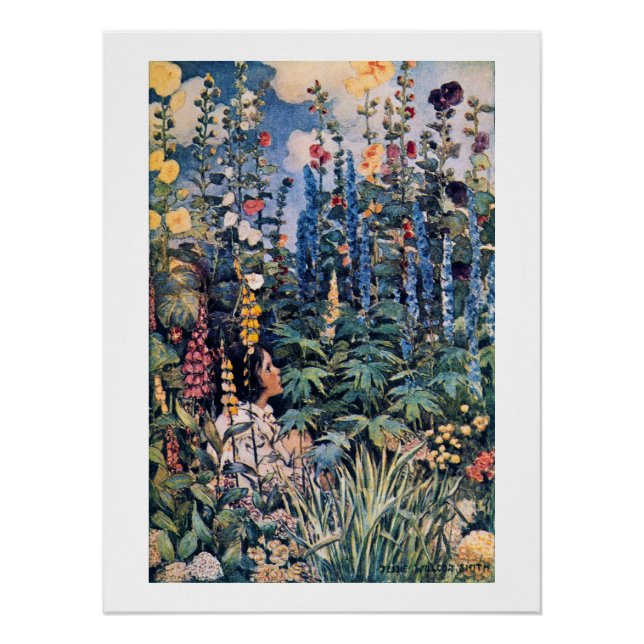 Póster Niña en el jardín de flores, Jessie Willcox Smith (Anverso)