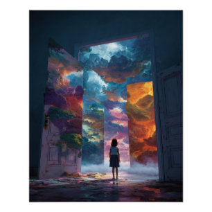 Póster Niña en el Portal al Mundo de los Sueños Vívidos
