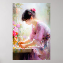 Póster Niña en jardín de flores