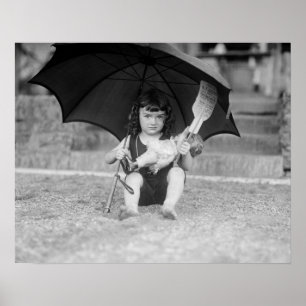 Póster Niña en la Playa, 1923. Foto Antigua