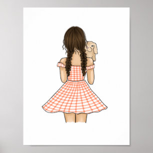 Póster Niña en naranja llevando conejito de mascota guard