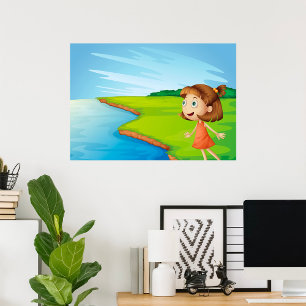Póster Niña en paisaje natural junto al río