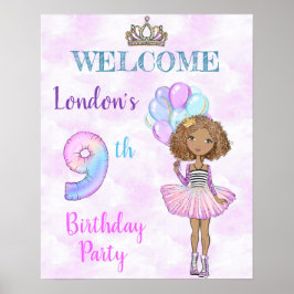 Póster Niña en su 9º cumpleaños Princesa Afroamericana