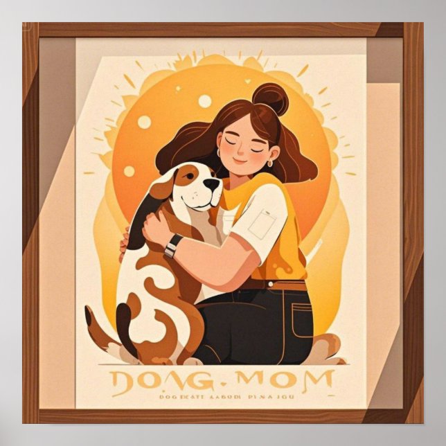 Póster Niña encantadora y perro se abrazan (Frente)