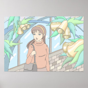 Póster Niña escuchando el sonido de las campanas.
