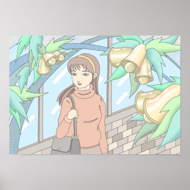 Póster Niña escuchando el sonido de las campanas. (Frente)