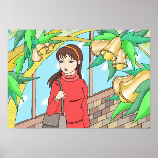 Póster Niña escuchando el sonido de las campanas.