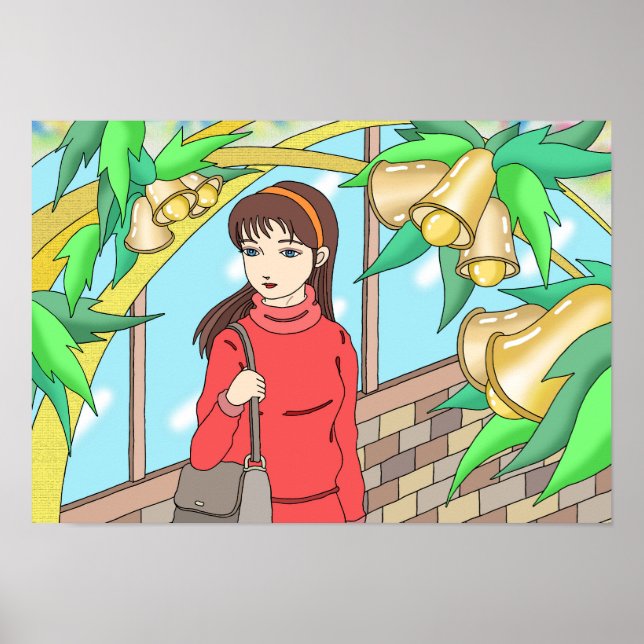 Póster Niña escuchando el sonido de las campanas. (Frente)