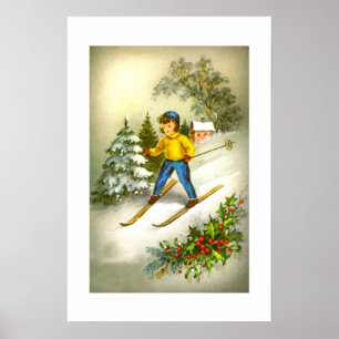 Póster Niña esquiando