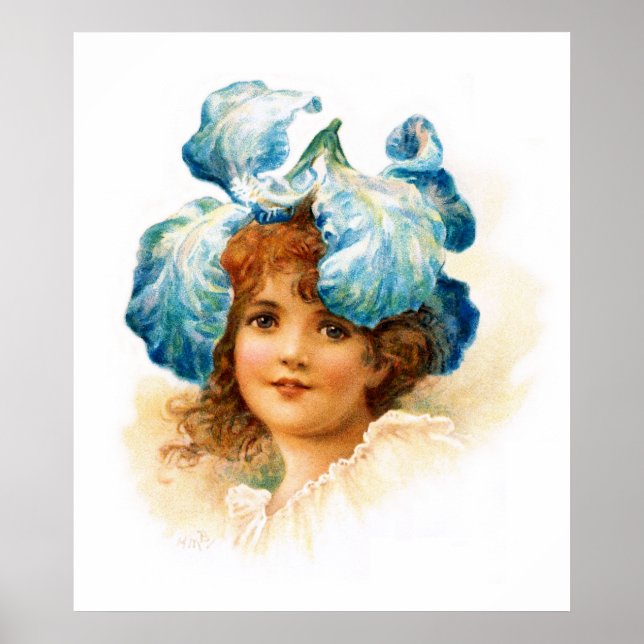 Póster Niña flor de azul (Frente)
