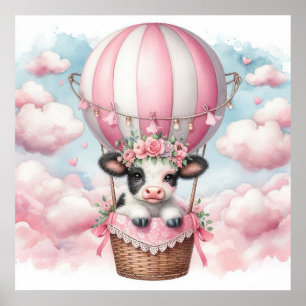 Póster Niña Globo Aerostático de Vaca