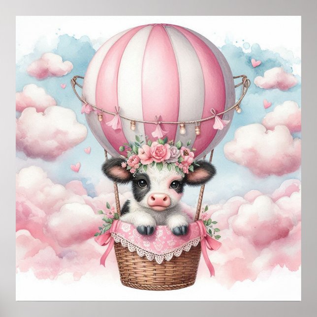 Póster Niña Globo Aerostático de Vaca (Frente)