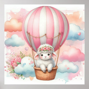 Póster Niña globo aerostático oveja