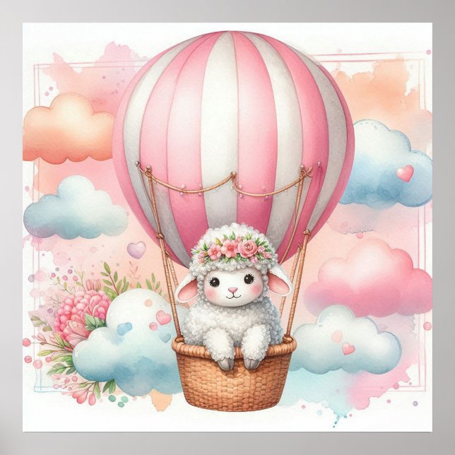 Póster Niña globo aerostático oveja (Frente)