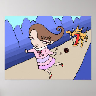 Póster Niña huyendo de un lobo feroz.