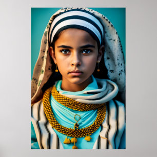 Póster niña joven, pobre, marrón del norte de África