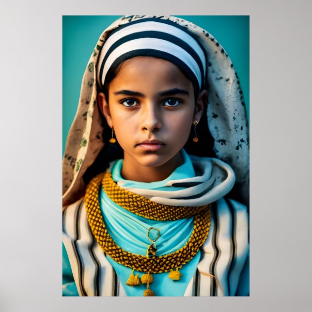 Póster niña joven, pobre, marrón del norte de África (Frente)