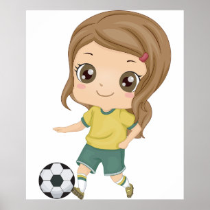 Póster Niña jugando fútbol Deportes infantiles adorables
