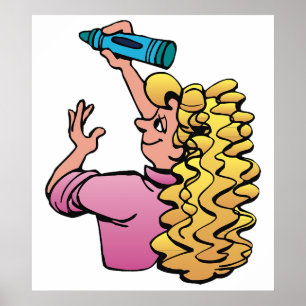 Póster Niña Juguetona con Crayón