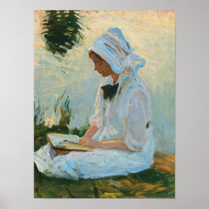 Póster Niña leyendo junto a un arroyo, Sargent 1888 