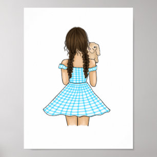Póster Niña llevando un conejo crema en un vivero de bosq
