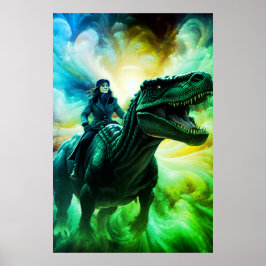 Póster Niña montando dinosaurio para adultos + habitación