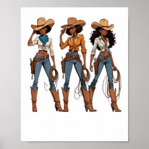 Póster Niña País Occidental Texas Rodeo Negro Africano