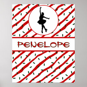 Póster Niña patinando sobre hielo Navidad Purpurina Perso