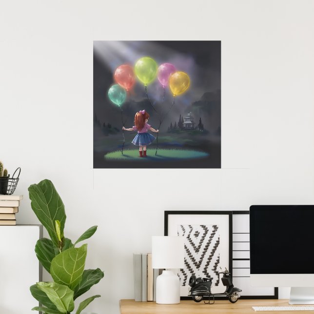 Póster Niña pequeña con globos (Oficina en casa)