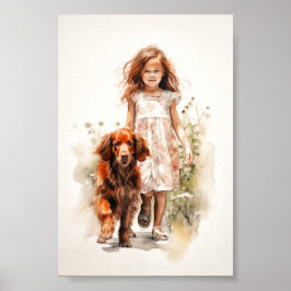 Póster Niña pequeña con irlandés Setter