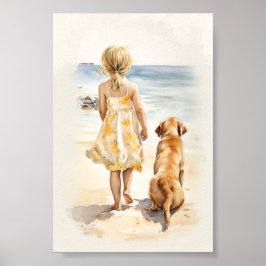 Póster Niña pequeña con labrador