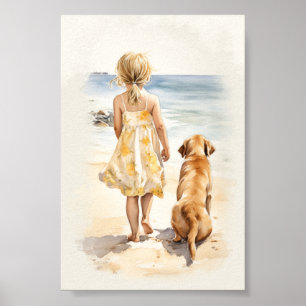 Póster Niña pequeña con labrador