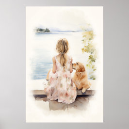 Póster Niña pequeña con labrador