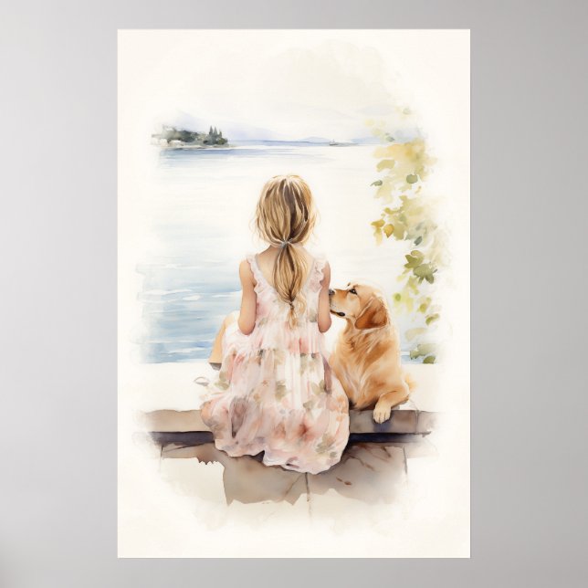 Póster Niña pequeña con labrador (Frente)