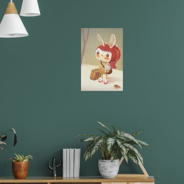 Póster Niña pequeña con maleta perdida en el bosque Pos (Salón 1)