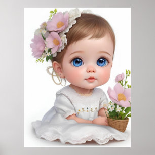 Póster Niña pequeña con ojos azules y flores en Hai