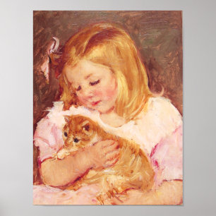 Póster Niña pequeña con Poster de gato