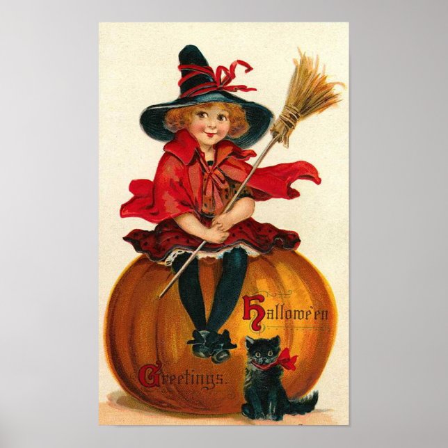 Póster Niña pequeña con traje de bruja (Frente)