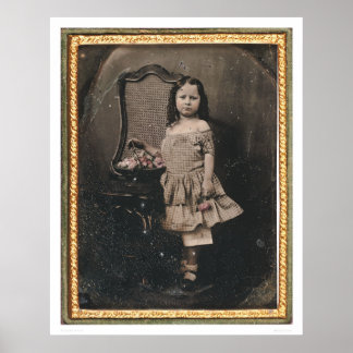 Póster Niña pequeña con una cesta de flores (40319)