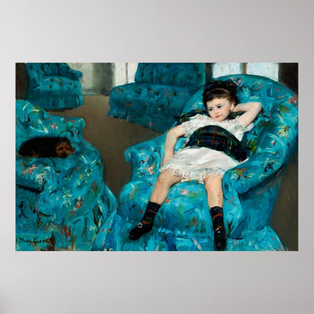 Póster Niña pequeña en un sillón azul, 1878 por Cassatt (Frente)
