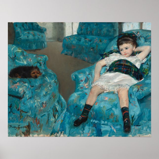 Póster Niña pequeña en un sillón azul (por Mary Cassatt) (Frente)
