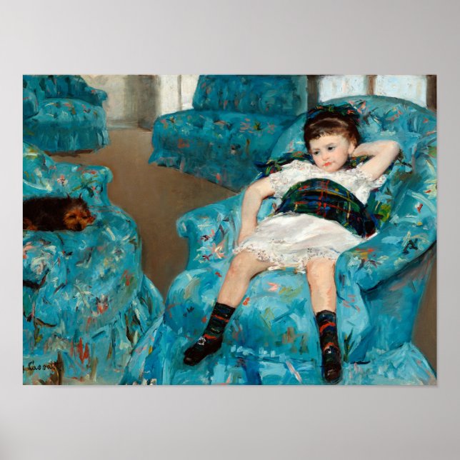 Póster Niña pequeña en un sillón azul por Mary Cassatt (Frente)