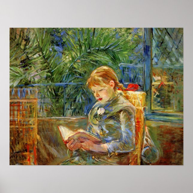 Póster Niña pequeña leyendo por Berthe Morisot (Frente)