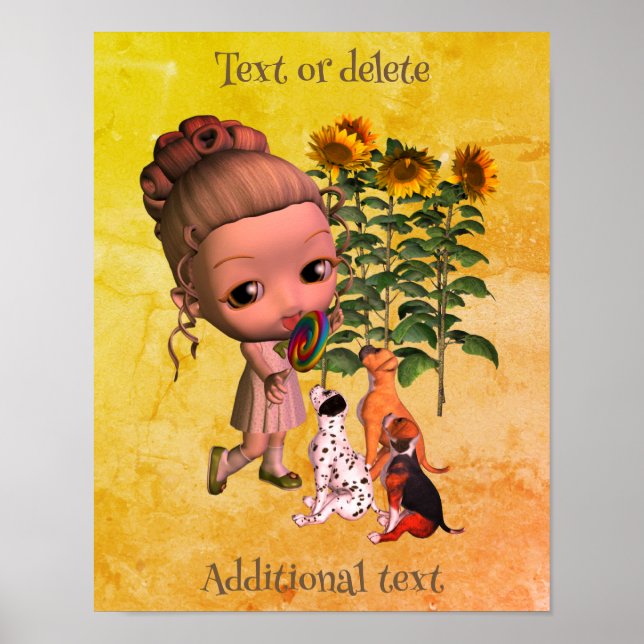 Póster Niña Pequeña Lollipop Y Cachorros Personalizados (Frente)